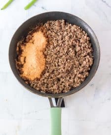 Copycat Taco Bell Nacho Supreme Fries meat in pan