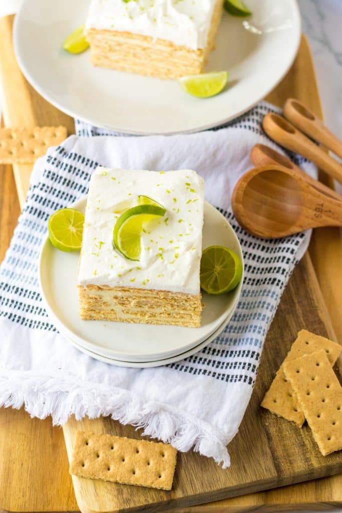 Key Lime Icebox Cake slice on white plates