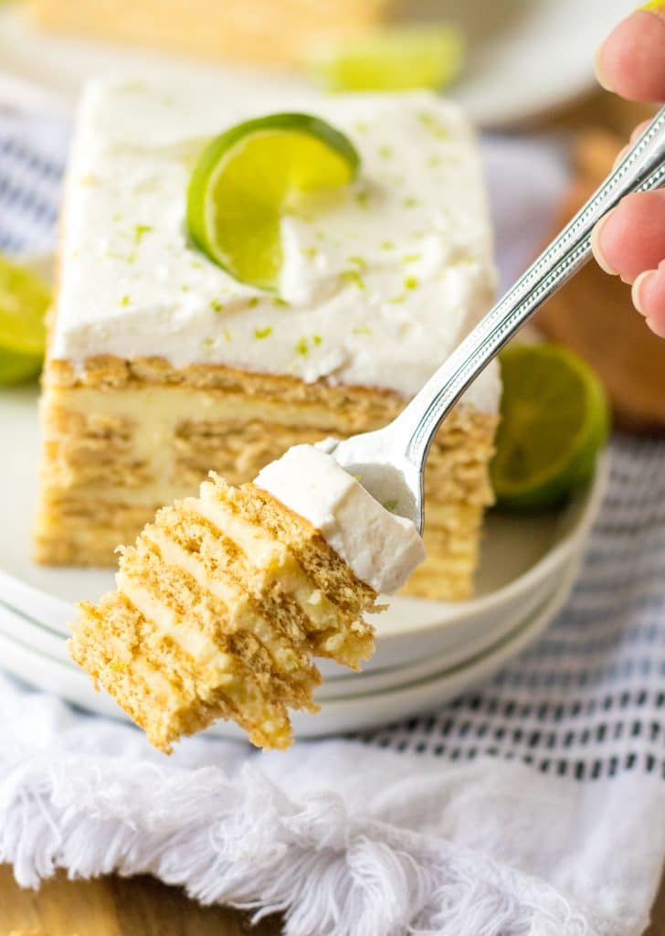 Key Lime Icebox Cake slice on white plates