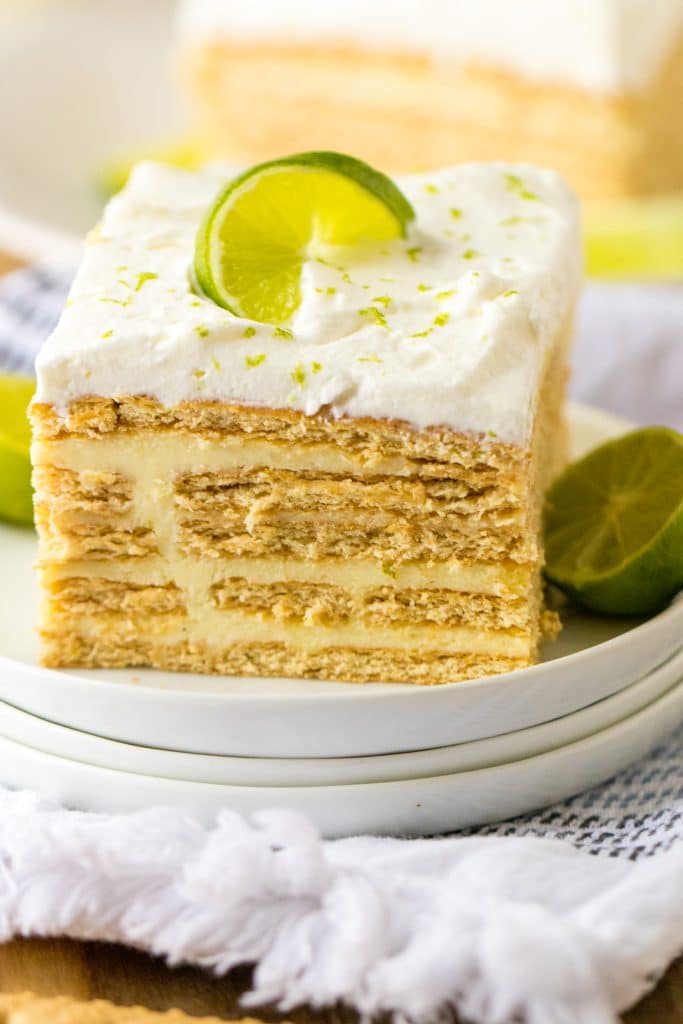 Key Lime Icebox Cake slice on white plates