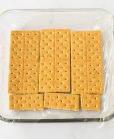 Key Lime Icebox Cake crackers layered in pan