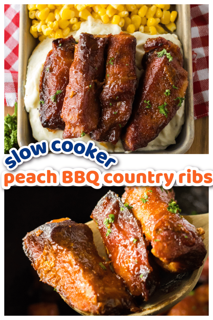 Slow Cooker Honey Peach Country Ribs pinterest pin