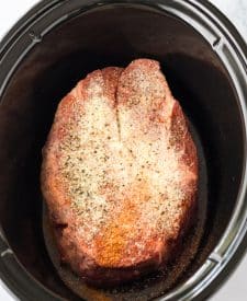 Slow Cooker BBQ Beef Sandwiches seasoned in slow cooker