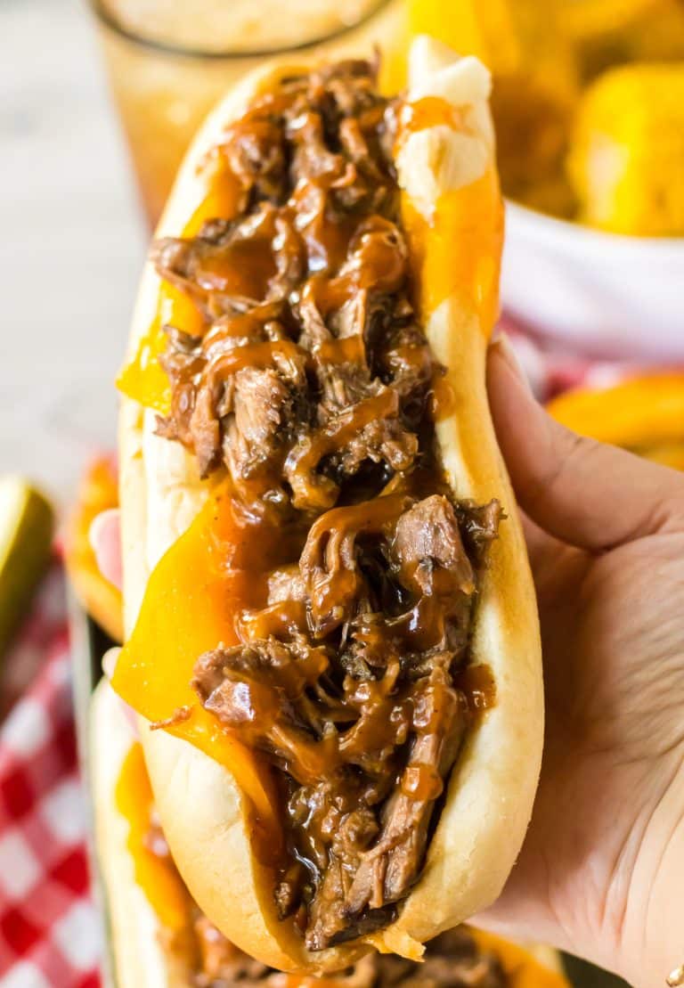 Slow Cooker BBQ Beef Sandwich held in hand