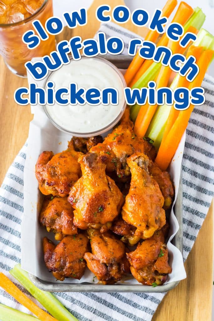 Slow Cooker Buffalo Ranch Chicken Wings piled on a plate