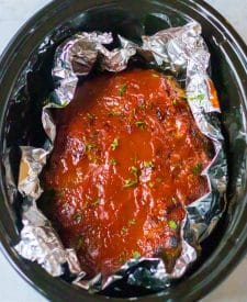 Slow Cooker Easy Meatloaf cooked in the slow cooker