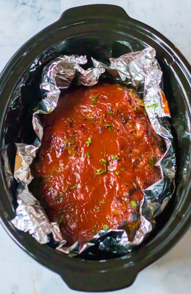 Slow Cooker Easy Meatloaf cooked in the slow cooker