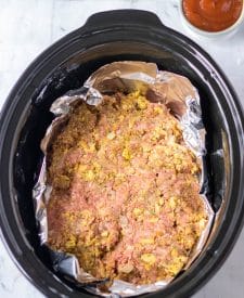 Slow Cooker Easy Meatloaf uncooked in the slow cooker