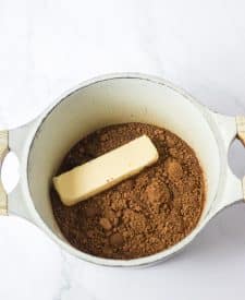 Copycat Cracker Barrel Double Fudge Coca Cola Cake. ingredients in pot