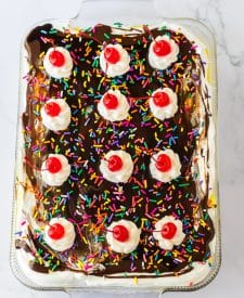 No Bake Banana Split Lush completed in pan