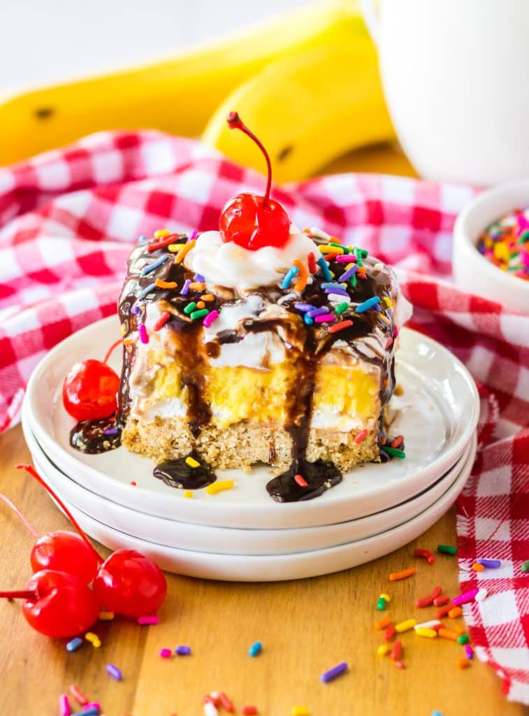 No Bake Banana Split Lush plated