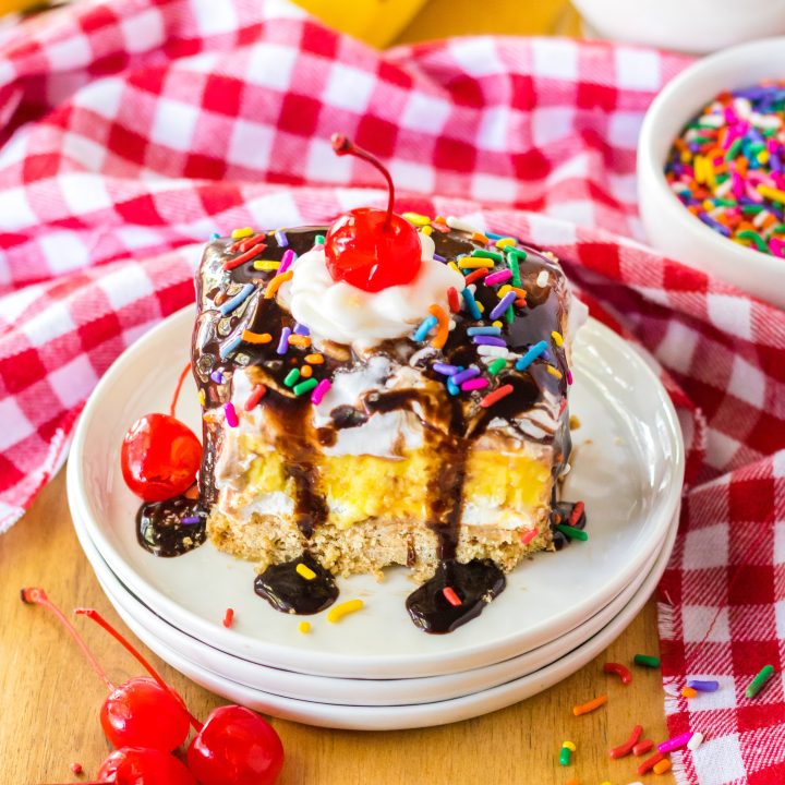 No Bake Banana Split Lush plated