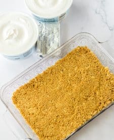 No Bake Banana Split Lush graham cracker layer