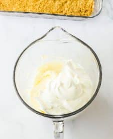 No Bake Banana Split Lush cream layer in a bowl