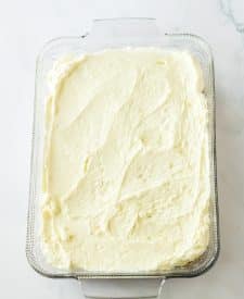 No Bake Banana Split Lush creamy layer in pan