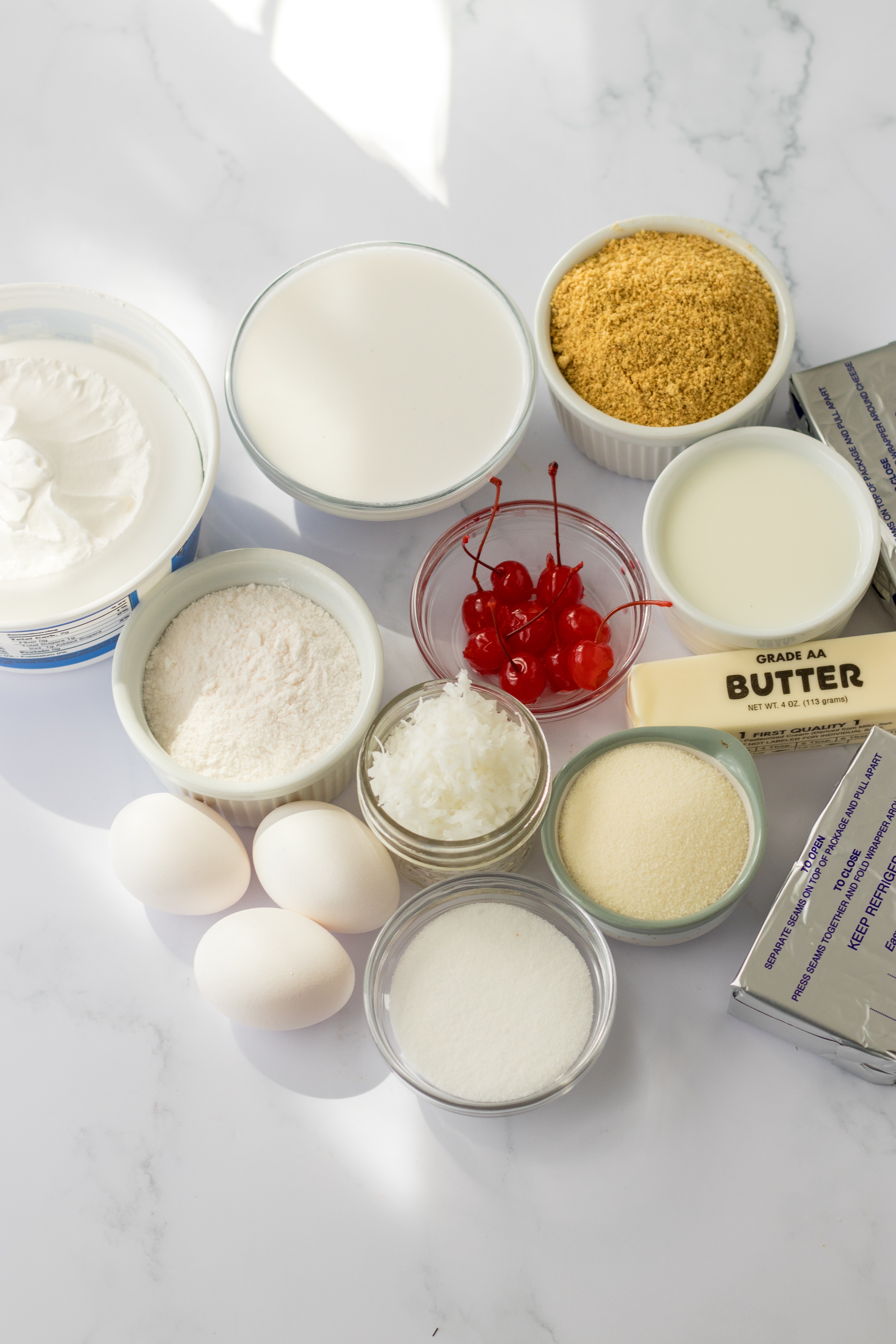 Pina Colada Cheesecake Bars ingredient shot