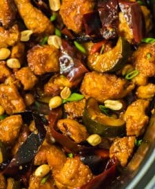 Slow Cooker Kung Pao Chicken cooked in slow cooker