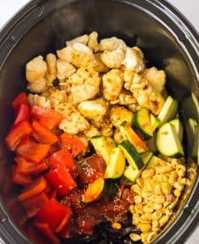 Slow Cooker Kung Pao Chicken in slow cooker with sauce