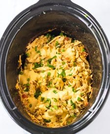 Slow Cooker Queso Chicken completed in slow cooker