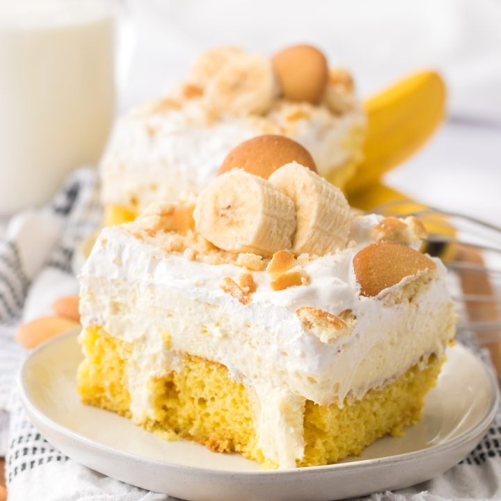 Ultimate Banana Pudding Poke Cake plated