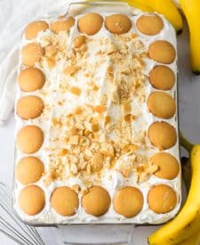 Ultimate Banana Pudding Poke Cake in pan