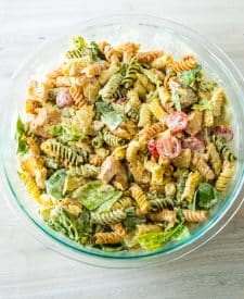 Chicken Caesar Pasta Salad in a bowl