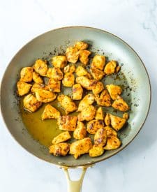 Chicken Caesar Pasta Salad chicken in pan