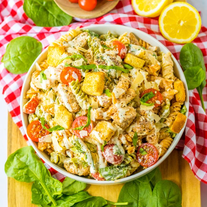 Chicken Caesar Pasta Salad plated