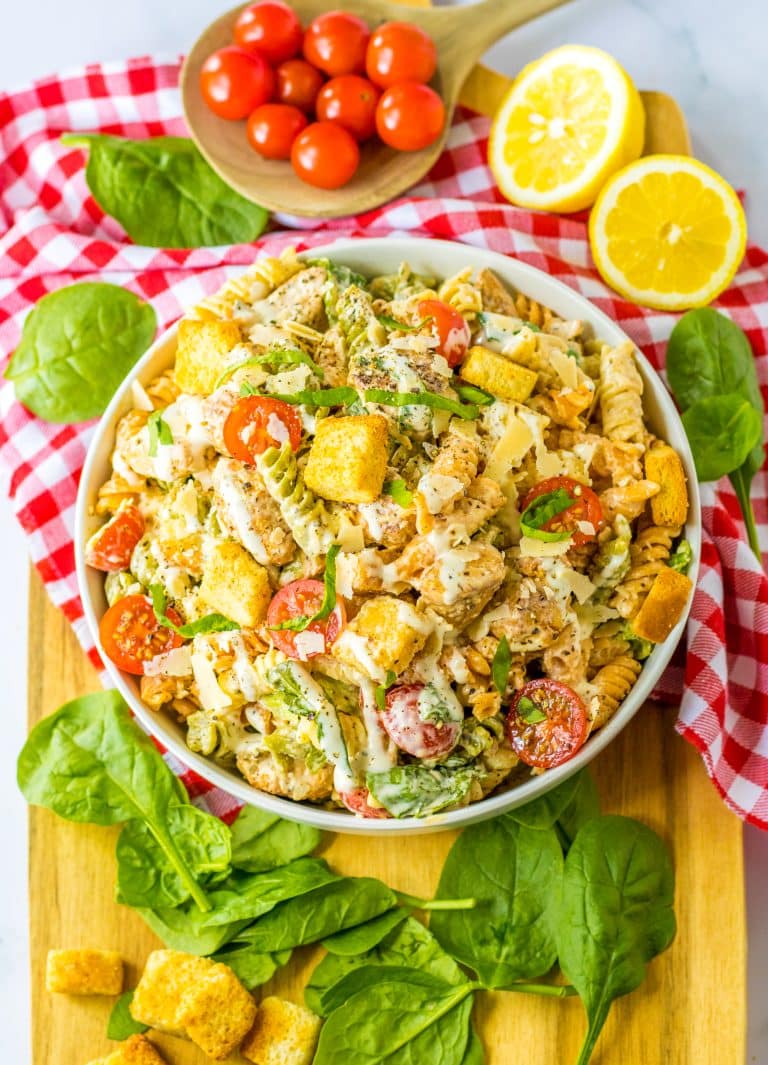 Chicken Caesar Pasta Salad plated