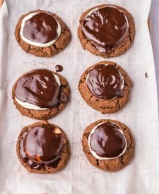 Hostess Cupcake Cookies glazed on tray