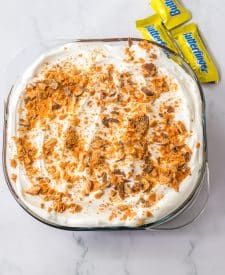 No Bake Butterfinger Lush completed in pan