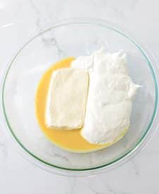 No Bake Strawberry Pretzel Pie ingredients in bowl