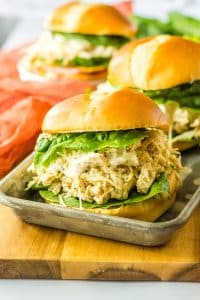 Slow Cooker Chicken Caesar Sandwiches in a tray