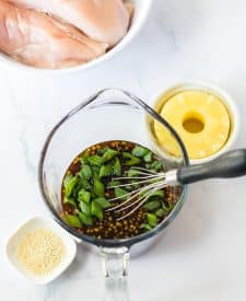 Slow Cooker Hawaiian Chicken Sliders sauce in bowl