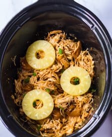 Slow Cooker Hawaiian Chicken Sliders in slow cooker