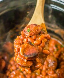 Slow Cooker Red Beans and Rice in slow cooker in spoon