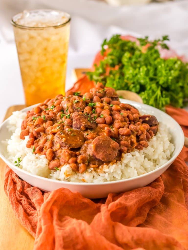 Slow Cooker Red Beans and Rice plated in a bowl.