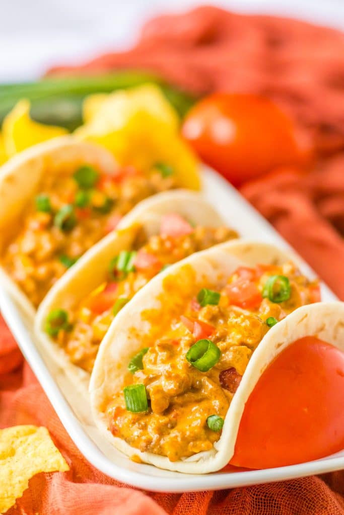Slow Cooker Rotel Tacos on a platter