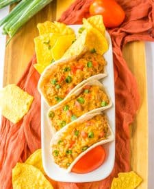 Slow Cooker Rotel Tacos on a platter