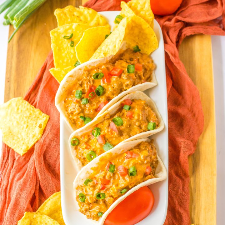 Slow Cooker Rotel Tacos on a platter