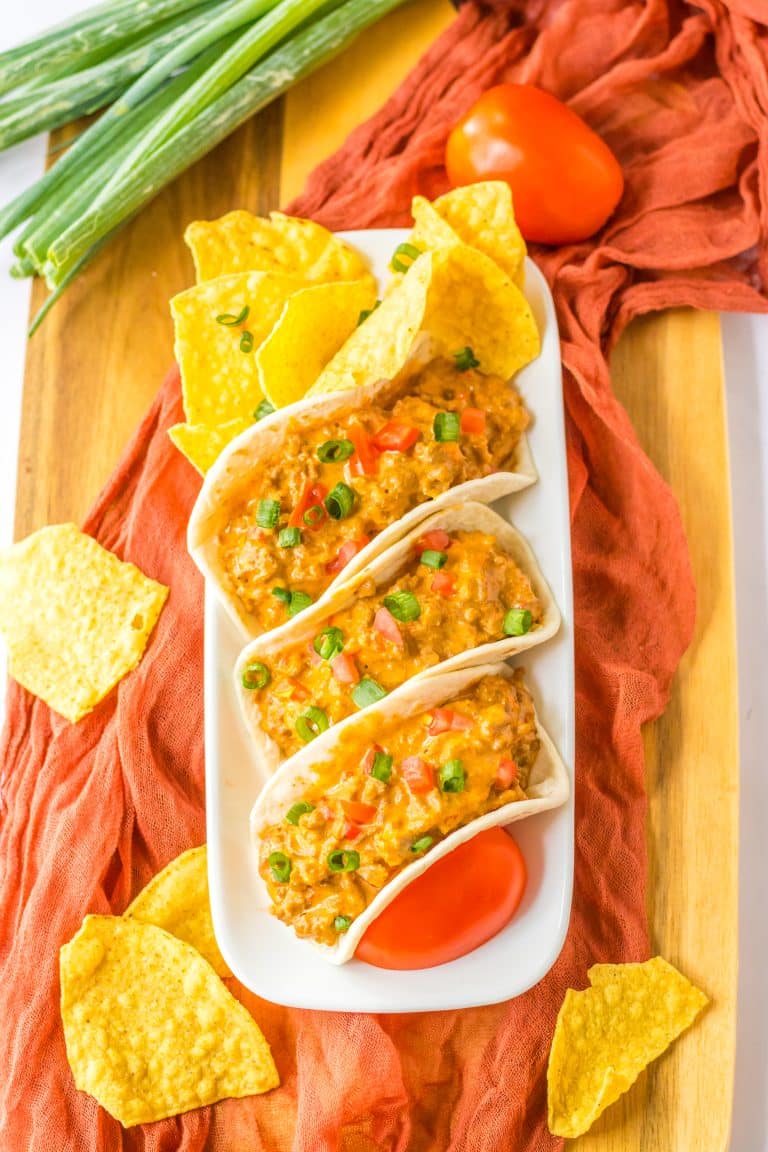 Slow Cooker Rotel Tacos on a platter