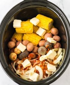 Slow Cooker Steak, Potatoes and Corn in slow cooker