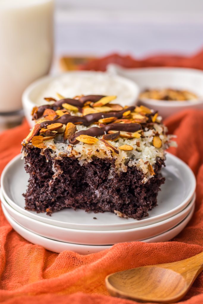 Almond Joy Poke Cake plated