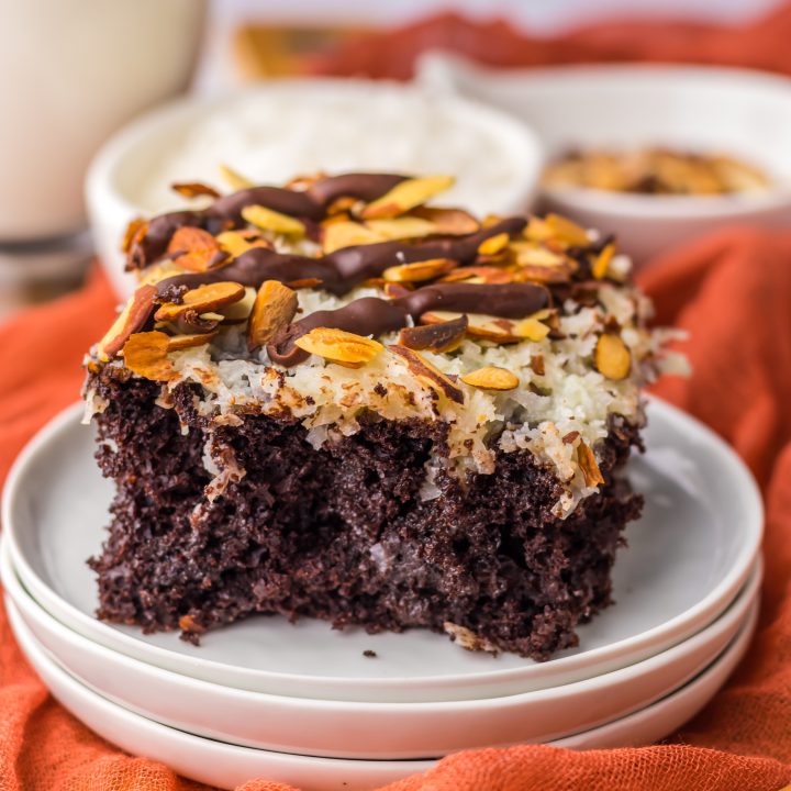 Almond Joy Poke Cake plated