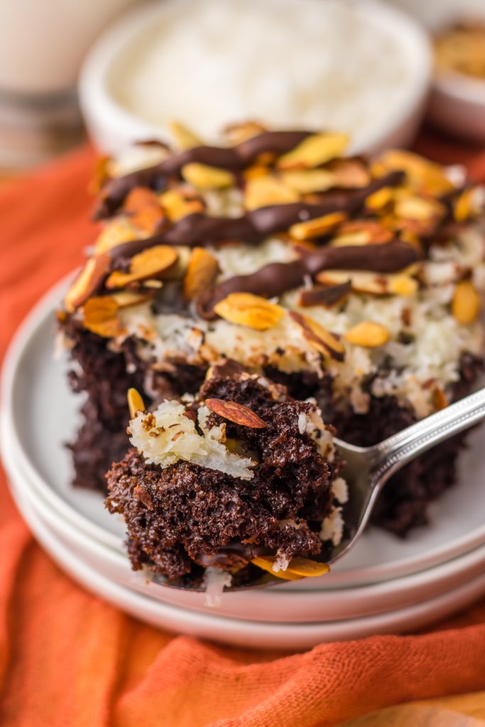 Almond Joy Poke Cake plated
