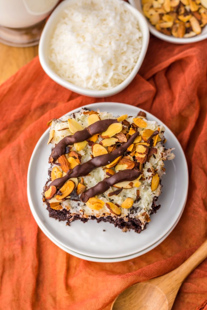 Almond Joy Poke Cake plated