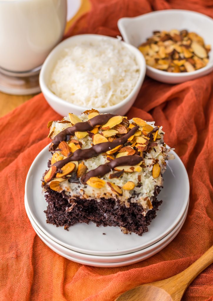 Almond Joy Poke Cake plated