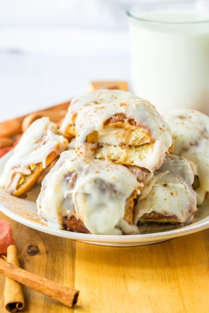 Hawaiian Cinnamon Rolls piled on plate