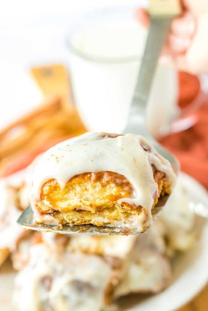 Hawaiian Cinnamon Rolls on spatula