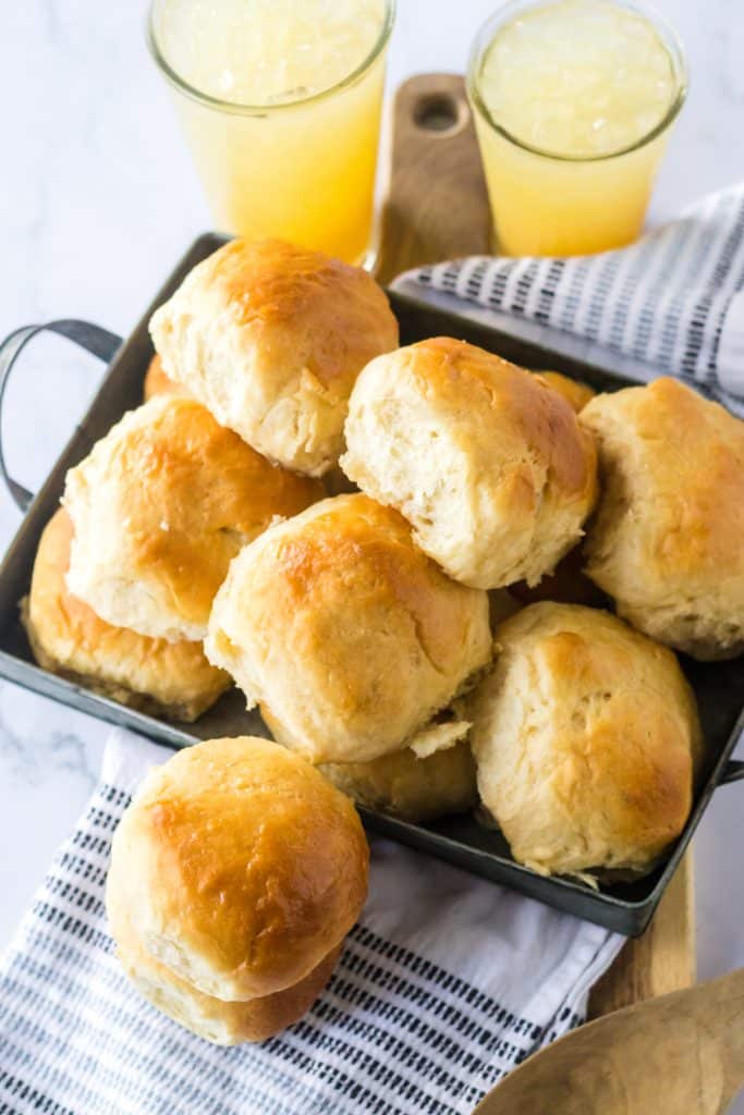 Homemade Hawaiian Rolls in tray